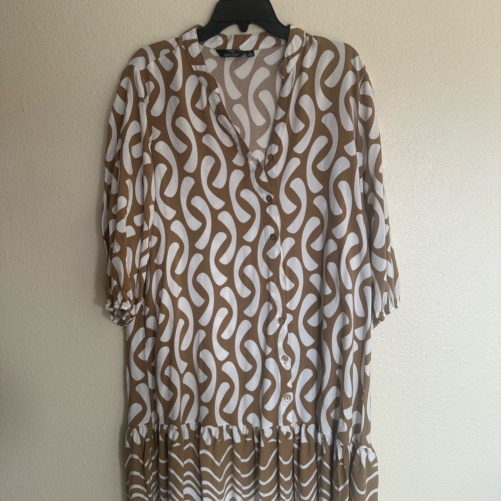 Mlle Gabrielle Brown & Cream Abstract Print Top